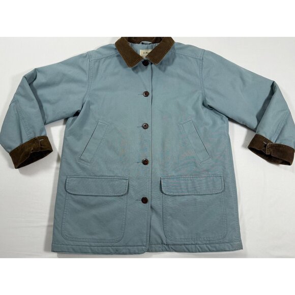 Y2K Era L.L. Bean Barn Coat L Rare Lt Blue w/Corduroy Trim Quilt Insulated Jacke - Picture 7 of 16